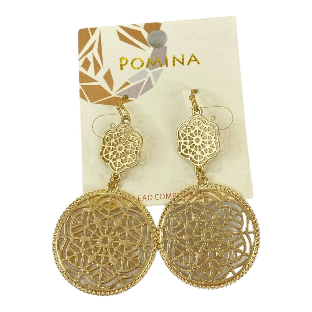 POMINA Gold Mandala Dangle Earrings NWT